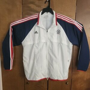 E5 Adidas USA Olympics Athens 2004 Track Jacket Mens XL White Navy Red Zip Up